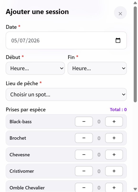 Formulaire d'enregistrement d'une nouvelle session de pêche